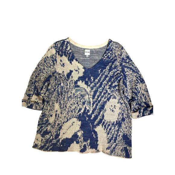 Nice+Zoe 1/2 Sleeve Sweater Womens XXL Cotton Blend cottage core Nautical Vneck - Picture 1 of 7